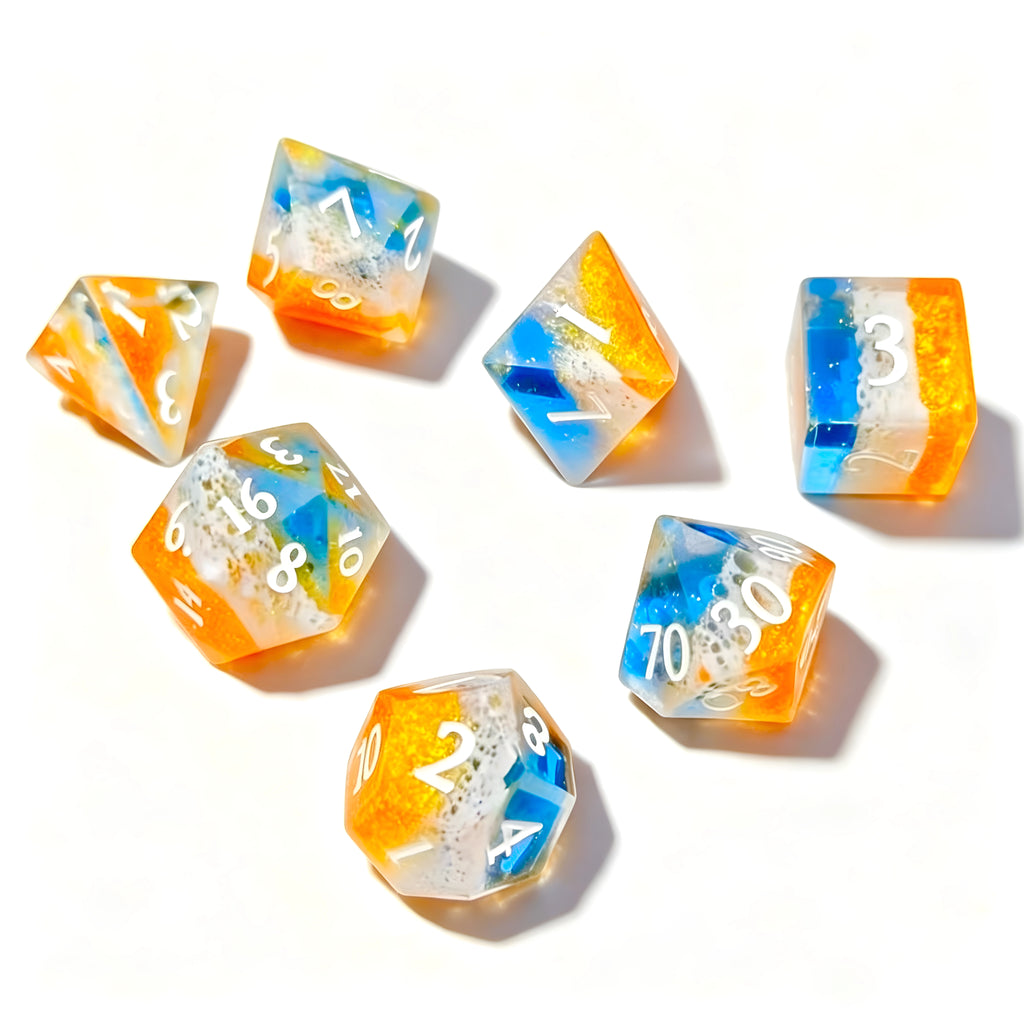 Golden Shores – Clear SIght D&D Dice Set